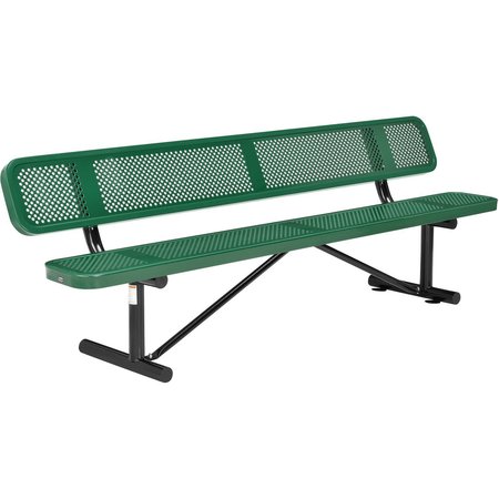 GLOBAL INDUSTRIAL 96 Perforated Metal Outdoor Picnic Bench with Backrest, Green 262077GN